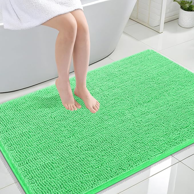 OLANLY Large Bathroom Rugs 47x32, Extra Soft Absorbent Chenille Bath Rugs, Rubber Backing Quick Dry, Machine Washable Bath Mats for Bathroom Floor, Tub and Shower, Home Decor Accessories, Mint Green