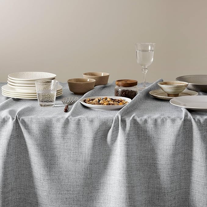 Linen Tablecloth for Rectangle Table 54x108 Inch Grey, Farmhouse Style Grey Tablecloth, Water Resistant Burlap Tablecloths for Dining Table Farmhouse Kitchen