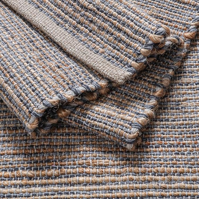 Boho Jute Table Runner for Dining Tables, Rustic Gray Table Runner Farmhouse Style , Cotton and Jute Neutral Colorful Indoor Kitchen Decor, 13 X 72 Inch, - Natural- Grey
