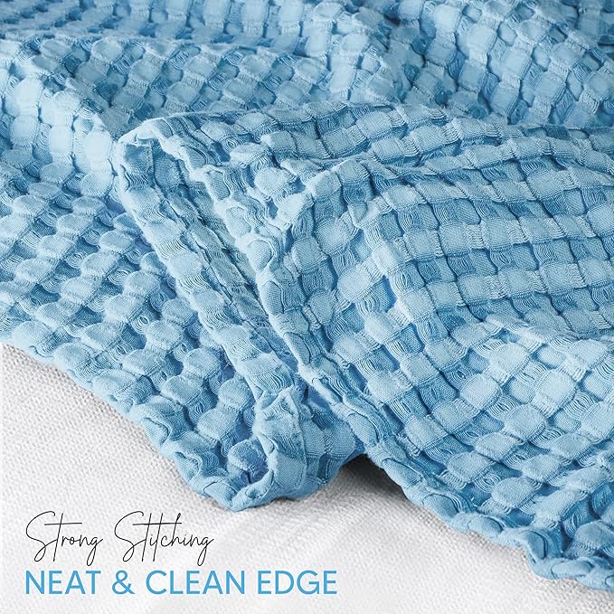 Utopia Bedding 100% Cotton Waffle Weave Blanket Twin Size for Couch Sofa Bed - Lightweight, Breathable Summer Blankets Soft and Cozy, Gifts for Women Home Room Decor (Sky Blue, 90x72 Inch)