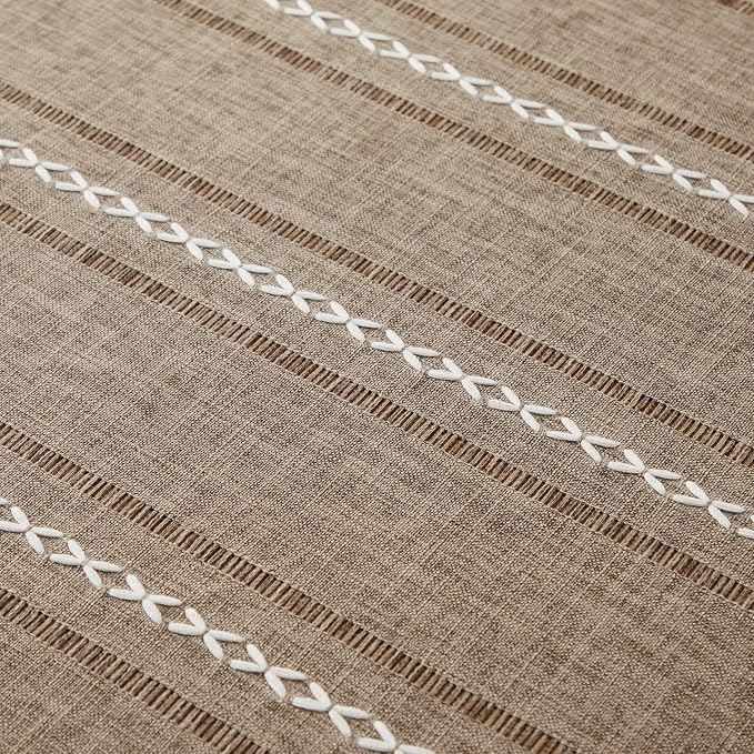 ZeeMart Hemstitched Embroidery Striped Boho Tablecloth 54x54 Inch Cocoa Brown, Heavy Weight Farmhouse Burlap Linen Brown Tablecloth, Wrinkle Resistant Washable Table Cloth for Square Table