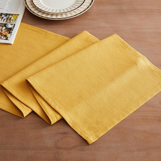 ZeeMart Rustic Cotton Linen Table Runner, 13x90 Inches Yellow, Farmhouse Style Yellow Table Runners 90 Inches Long, Washable Kitchen Dining Table Decoration for Home Party Decor