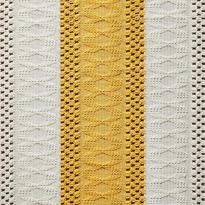 ZeeMart Macrame Style Bicolor Stitching Table Runner, 14 x 72 Inch Mustard/Ivory, Boho Yellow Table Runners 72 Inches Long, Farmhouse Woven Home Decor
