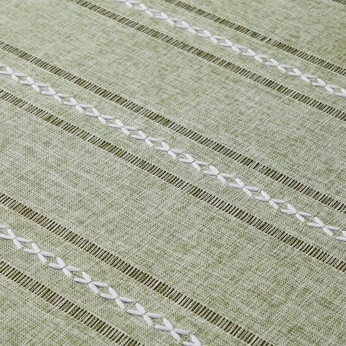 ZeeMart Hemstitched Embroidery Striped Boho Tablecloth 54x54 Inch Light Green, Heavy Weight Farmhouse Burlap Linen Sage Tablecloth, Wrinkle Resistant Washable Table Cloth for Square Table