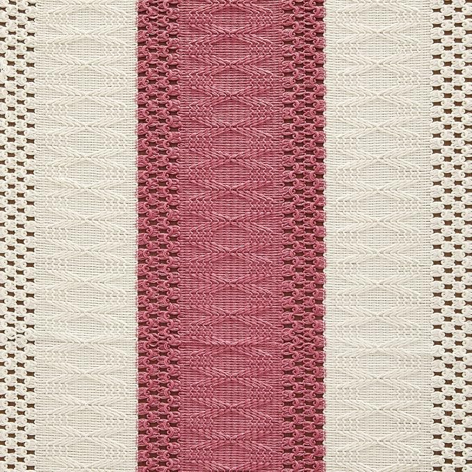 ZeeMart Macrame Style Bicolor Stitching Table Runner, 14 x 72 Inch Dusty Rose/Ivory, Boho Pink Table Runners 72 Inches Long, Farmhouse Woven Home Decor