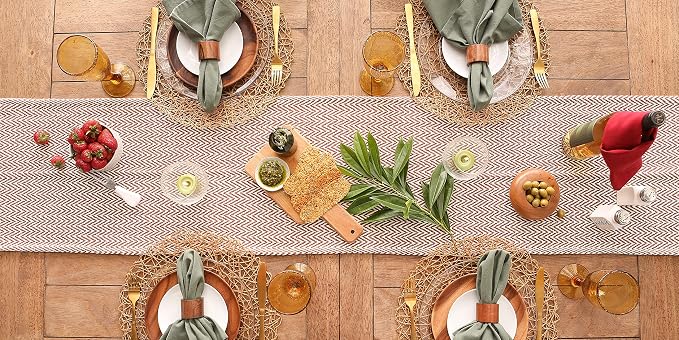 DII Woven Basic Tabletop Collection Chevron Table Runner, 15x72, Cinnamon
