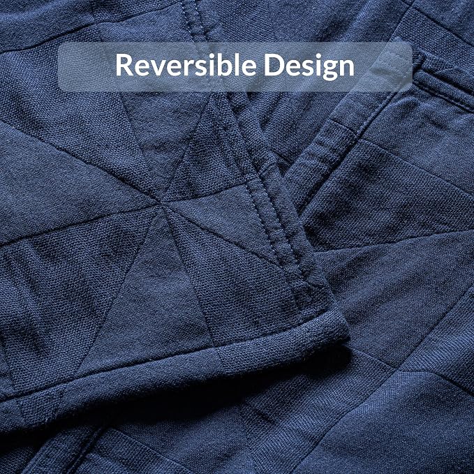 Exclusivo Mezcla 100% Cotton Muslin Blanket for Bed, Queen Size 4-Layer Moisture-Wicking and Breathable Ultra Soft Gauze Blanket for Spring Summer, 90"x90", Navy Blue