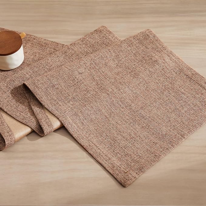 ZeeMart Burlap Style Farmhouse Table Runners 60 Inches Long, Brown Rustic Woven Coffee Table Runner for Everyday Use, 14x60 Inches, Brown