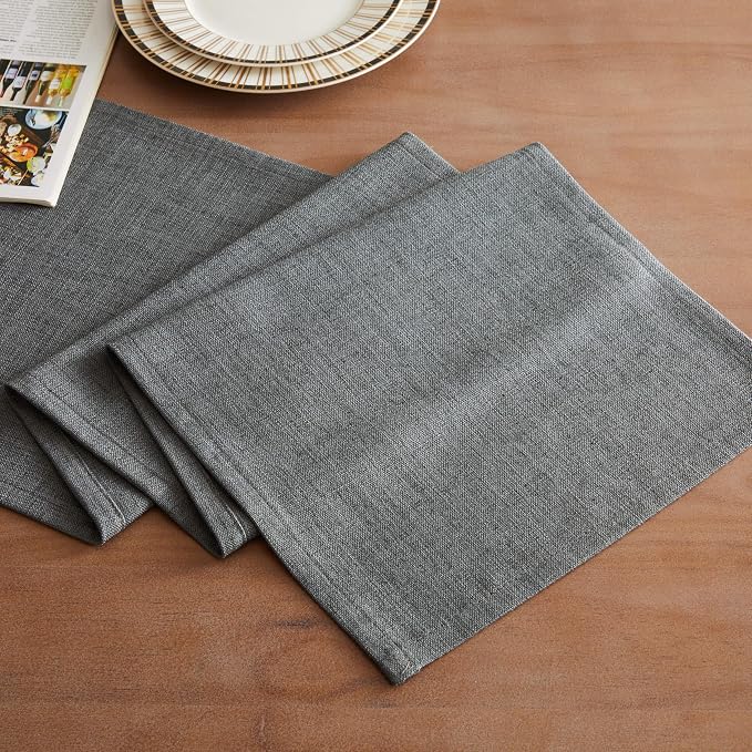 ZeeMart Rustic Cotton Linen Table Runner, 13x48 Inches Dark Grey, Farmhouse Style Dark Grey Table Runners 48 Inches Long, Washable Kitchen Dining Table Decoration for Home Party Decor