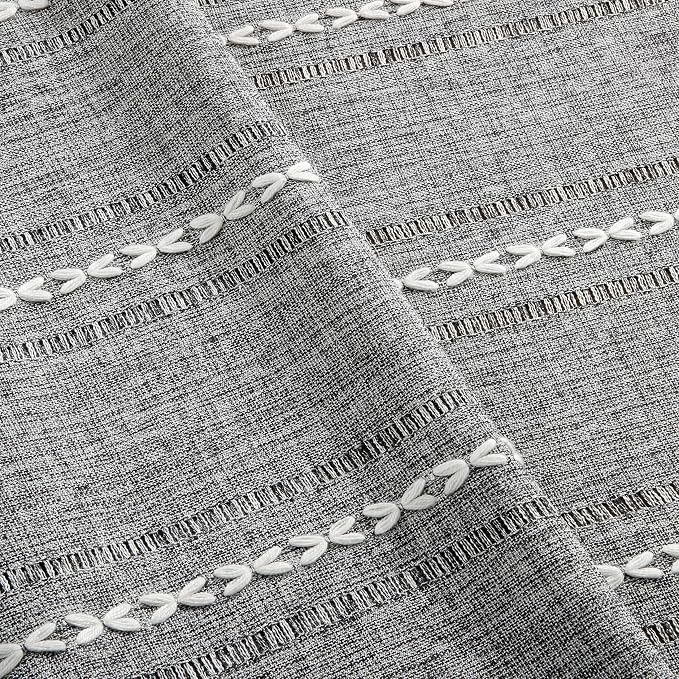 ZeeMart Hemstitched Embroidery Striped Boho Tablecloth 60x60 Inch Charcoal, Heavy Weight Farmhouse Burlap Linen Grey Tablecloth, Wrinkle Resistant Washable Table Cloth for Square Table