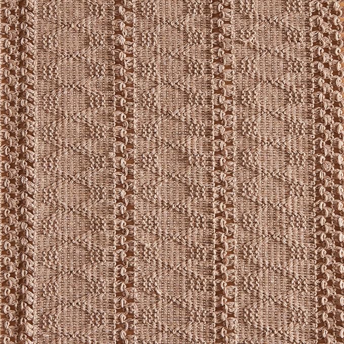 ZeeMart Macrame Style Boho Table Runner, Taupe Table Runners 108 Inches Long, Farmhouse Woven Home Decor, 12x108 Inch, Taupe