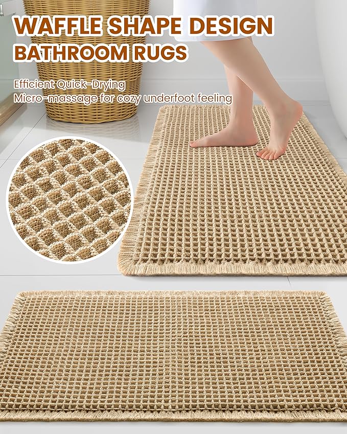 Smiry Waffle Bath Mat 47x17, Extra Soft Absorbent Bathroom Rugs, Non Slip Machine Washable Quick Dry Bath Rugs for Bathroom Floor, Tub, Shower, Home Decor Accessories, Brown