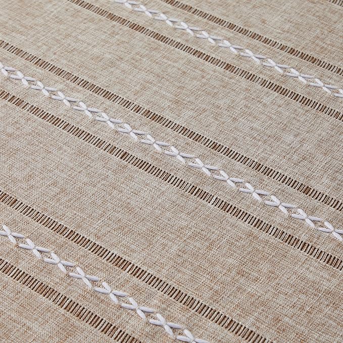 ZeeMart Hemstitched Embroidery Striped Boho Tablecloth 60x60 Inch Natural, Heavy Weight Farmhouse Burlap Linen Neutral Tablecloth, Wrinkle Resistant Washable Table Cloth for Square Table