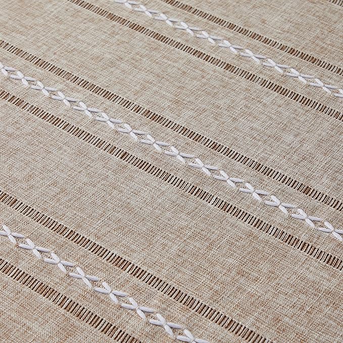 ZeeMart Hemstitched Striped Boho Tablecloth 60x84 Inch (Fit 5ft, Narrow Fit 6ft Rectangle Table) Heavy Weight Farmhouse Burlap Linen Neutral Wrinkle Resistant Tablecloth, Natural