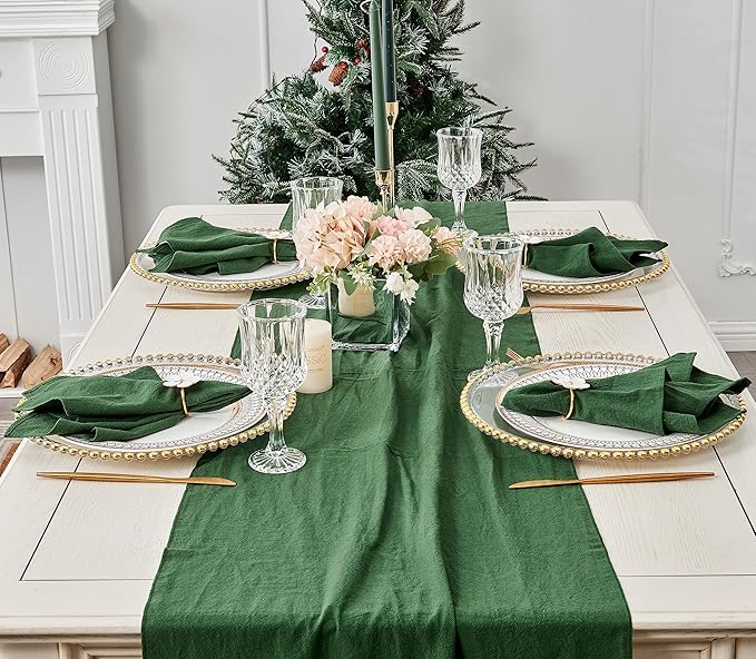Dinner Cloth Napkins Bulk,100% Natural Soft Fall Cotton Linen Napkins,Washable Napkins with Hemmed Edges for Wedding Decorations Christmas,16”*16”, (Set of 12, Dark Green)