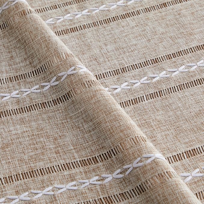 ZeeMart Hemstitched Striped Boho Tablecloth 60x120 Inch (Fit 7ft–8ft, Narrow Fit 9ft Rectangle Table) Heavy Weight Farmhouse Burlap Linen Neutral Wrinkle Resistant Tablecloth, Natural