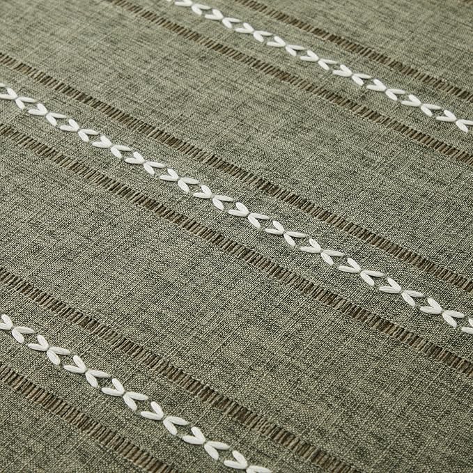 ZeeMart Hemstitched Embroidery Striped Boho Tablecloth 54x54 Inch Olive, Heavy Weight Farmhouse Burlap Linen Green Tablecloth, Wrinkle Resistant Washable Table Cloth for Square Table
