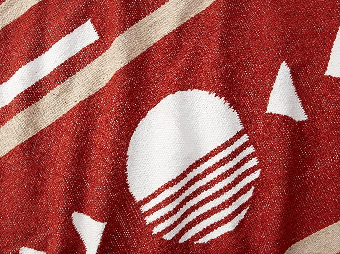 Maroon and Tan Mexican Blanket by Laguna Beach Textile Co - Beach, Yoga, Camping, or Decorative Throw Blanket - Traditional Handmade Serape - Brick Sol