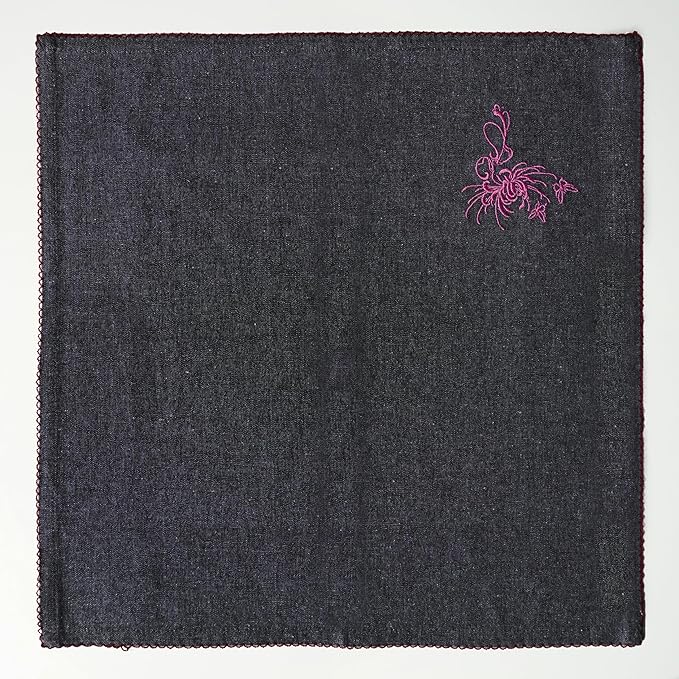 Luxury Embroidered Cloth Napkins – Coal Flame, Set of 6, 18x18 | Charcoal Dinner Napkins with Pink Floral Motif | Elegant Cotton Blend Table Napkins for Christmas, New Year & Formal Dining