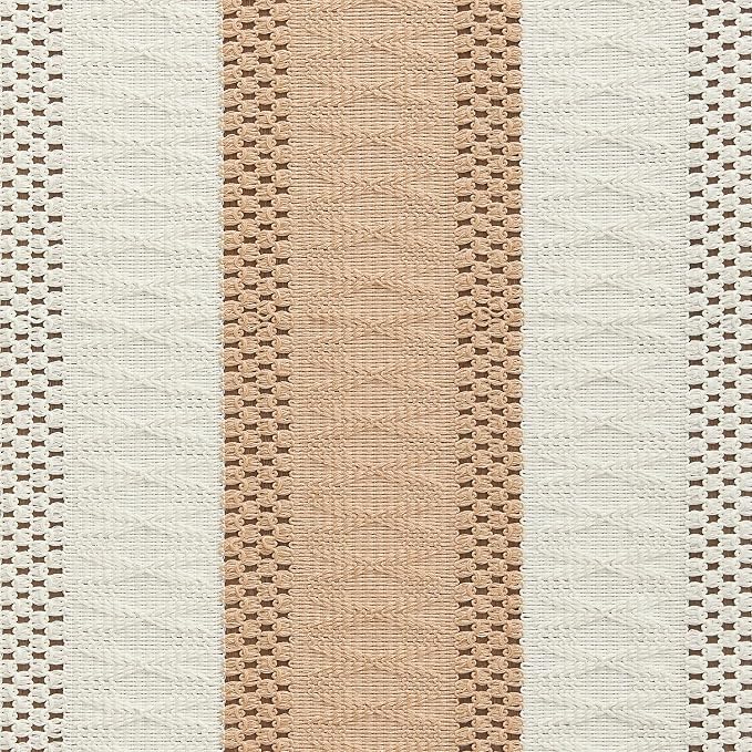 ZeeMart Macrame Style Bicolor Stitching Table Runner, 14 x 60 Inch Beige/Ivory, Boho Light Tan Table Runners 60 Inches Long, Farmhouse Woven Home Decor