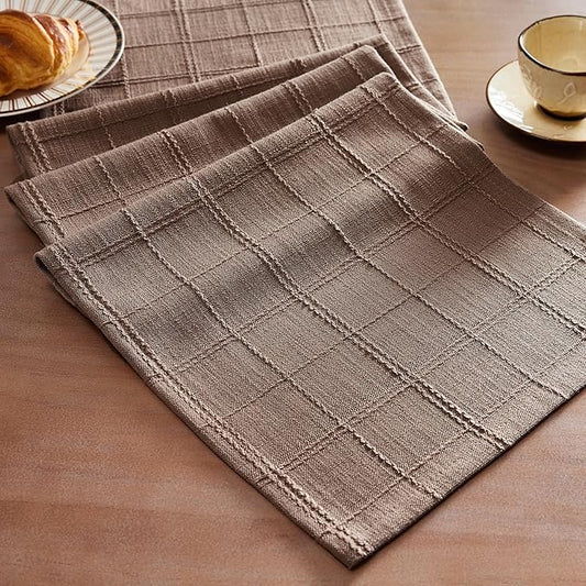 ZeeMart Linen Checked Farmhouse Table Runner, 13x60 Inches Cocoa Brown | Raised Grid Design, Rich Woven Texture, Linen Blend Table Runners 60 Inches Long, Machine Washable, Boho Home Kitchen Decor