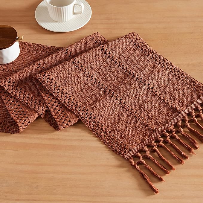 ZeeMart Macrame Style Boho Table Runner, Terracotta Table Runners 108 Inches Long, Farmhouse Woven Home Decor, 12x108 Inch, Terracotta