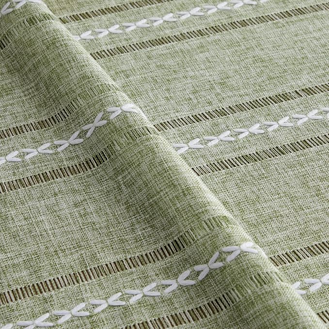 ZeeMart Hemstitched Embroidery Striped Boho Tablecloth 60x120 Inch Light Green, Heavy Weight Farmhouse Burlap Linen Sage Tablecloth, Wrinkle Resistant Washable Table Cloth for Rectangle Table