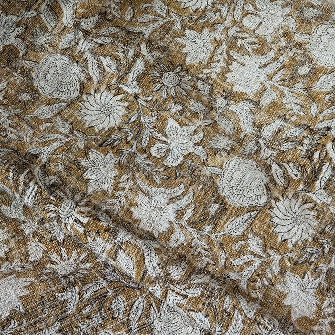 100% Pure Cotton Handblock Printed Throw Blanket, Soft 50" x 60" Fringed Floral Print Throw for Couch, Sofa, Chair, Bed - Cozy, Machine Washable, Comfortable Home Decor