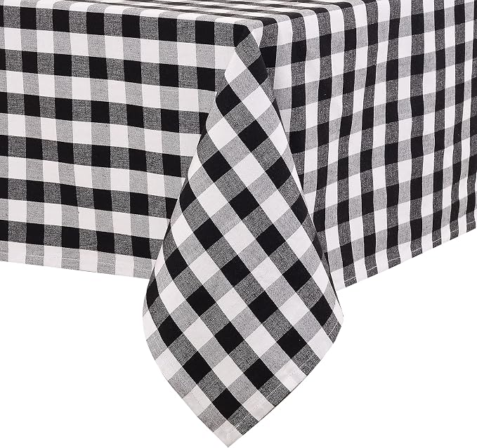 Urban Villa Tablecloth Buffalo Check Table Cloth Tabletop Cover Kitchen Dining Tablecloth 100% Cotton Great Parties Wedding Holiday Dinner Black/White Rectangle 60X102 Inches 8-10 Seats Table Cloth