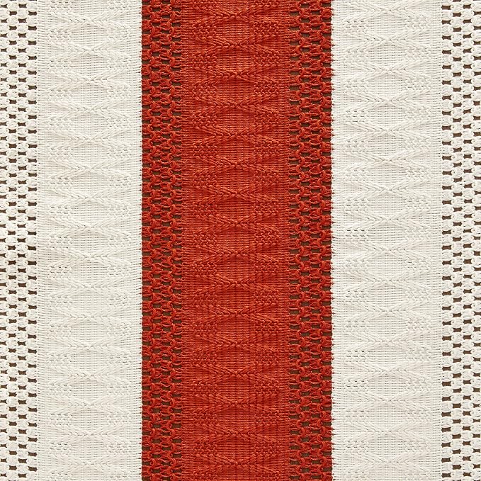 ZeeMart Macrame Style Bicolor Stitching Table Runner, 14 x 48 Inch Orange/Ivory, Boho Burnt Orange Fall Table Runners 48 Inches Long, Farmhouse Woven Fall Home Decor
