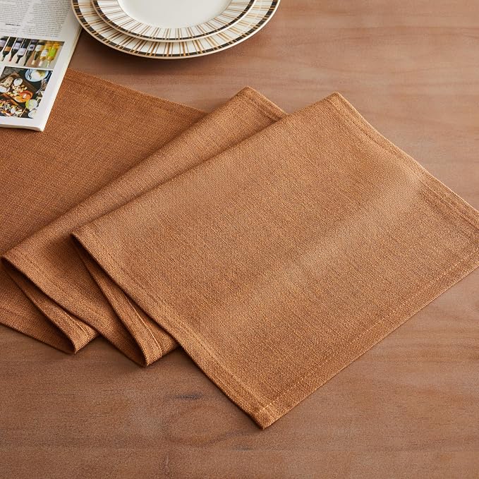 ZeeMart Rustic Cotton Linen Table Runner, 13x48 Inches Caramel, Farmhouse Style Caramel Table Runners 48 Inches Long, Washable Kitchen Dining Table Decoration for Home Party Decor