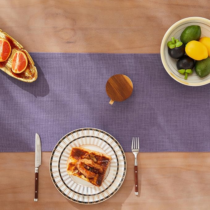 ZeeMart Rustic Cotton Linen Table Runner, 13x72 Inches Purple, Farmhouse Style Purple Table Runners 72 Inches Long, Washable Kitchen Dining Table Decoration for Home Party Decor