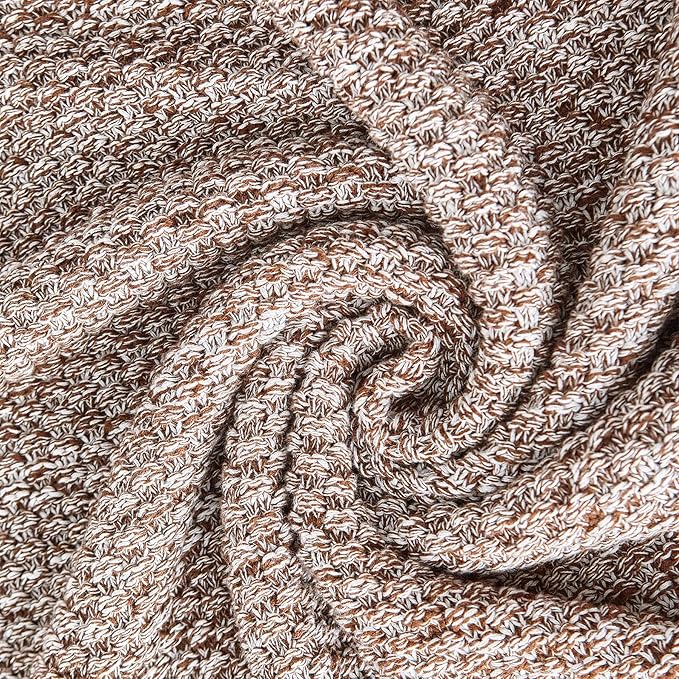 Longhui bedding 100% Cotton Knitted Throw Blanket – Coffee, Soft & Cozy, Machine Washable, 60"x80" – Perfect for Living Room, Couch, Sofa, Bed or Travel