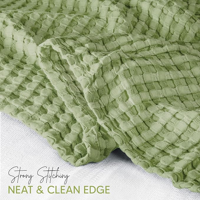 Utopia Bedding 100% Cotton Waffle Weave Blanket Queen Size for Bed - Lightweight, Breathable Summer Blankets Soft and Cozy, Gifts for Women Home Room Decor (Sage Green, 90x90 Inch)