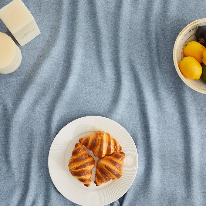 ZeeMart Basic Linen Textured Table Cloth, 52 x 52 Inch Dusty Blue, Farmhouse Style Rust Square Tablecloth, Wrinkle Resistant Washable Heavy Weight TableCloths