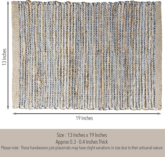 Chardin Home Natural Jute & Grey Placemats, Set of 4 – Rustic Handmade Boho Table Mats, 13x19 Inch Dining Table Placemats for Kitchen, Everyday Meals, Holidays, Farmhouse or Modern Table Décor