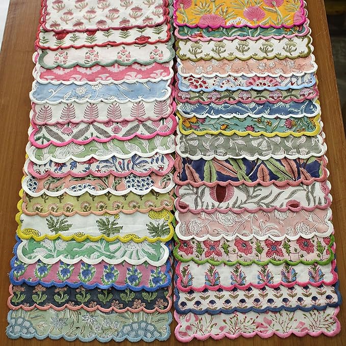 Ridhi Hand Block Print Mix Random 9" x 9" (Set of 6) Embroidery Table Napkins Reusable Cotton Dinner Napkins for Weddings, Parties, Everyday Dining Gift for Spring, Easter, Valentine