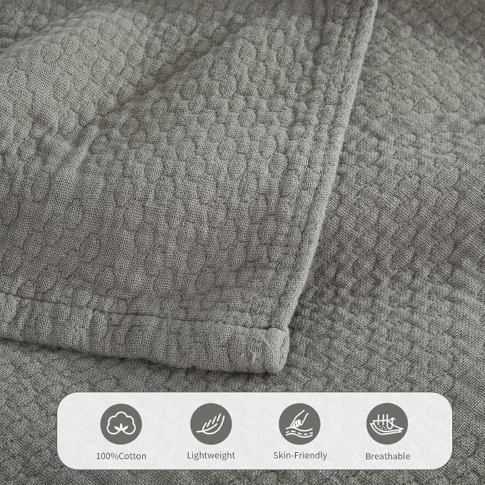Premium 100% Cotton Blanket – All-Season Soft Breathable Bed Blanket for Throw Size – Lightweight Stylish Textured Throw for Bed– Giftable Cozy Bedding