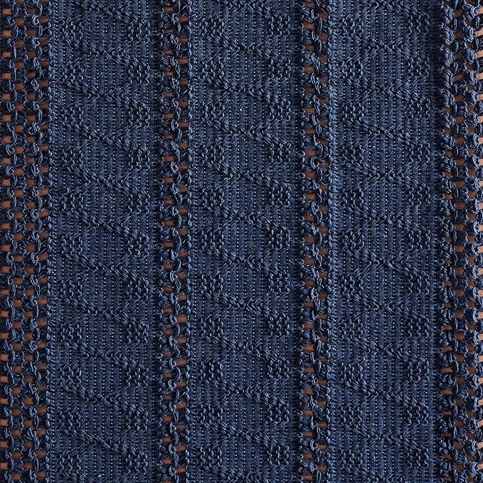 ZeeMart Macrame Style Boho Table Runner, Navy Table Runners 72 Inches Long, Farmhouse Woven Home Decor, 12x72 Inch, Navy Blue