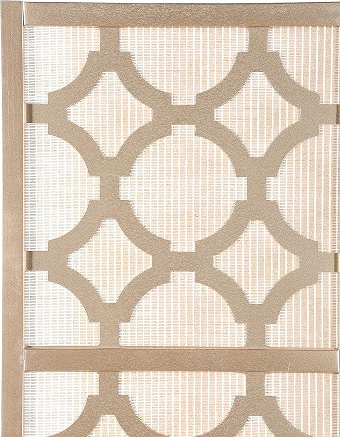 Roundhill Furniture Quarterfoil Infused Diamond Design 4-Panel Room Divider, Gold