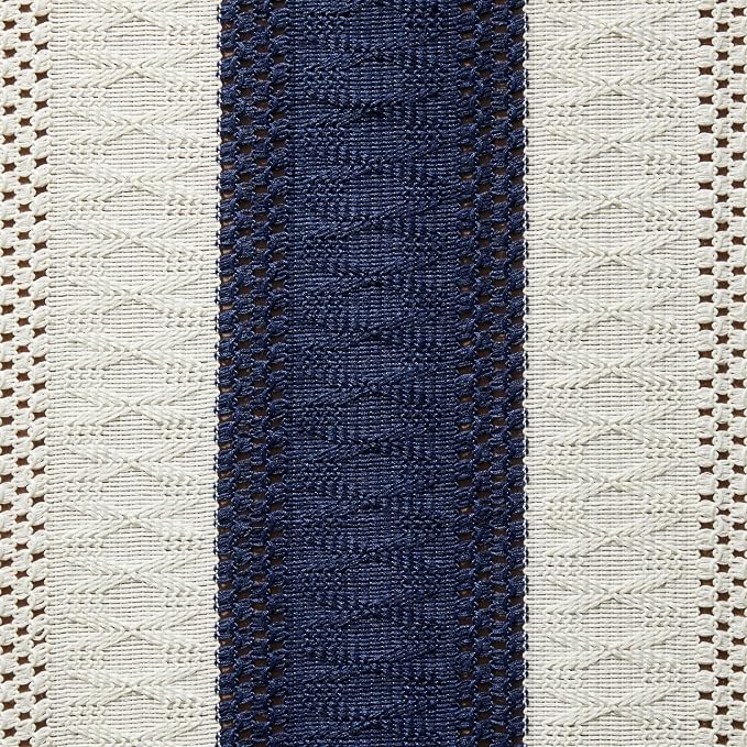 ZeeMart Macrame Style Bicolor Stitching Table Runner, 14 x 90 Inch Navy Blue/Ivory, Boho Navy Table Runners 90 Inches Long, Farmhouse Woven Home Decor
