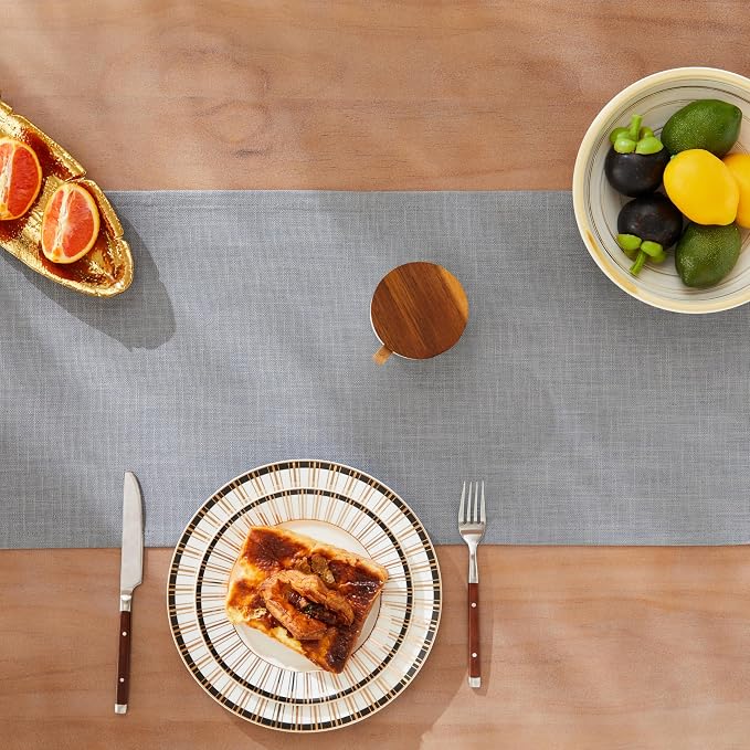 ZeeMart Rustic Cotton Linen Table Runner, 13x60 Inches Blue Ashes, Farmhouse Style Blue Grey Table Runners 60 Inches Long, Washable Kitchen Dining Table Decoration for Home Party Decor