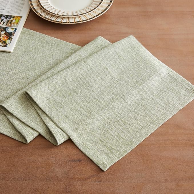 ZeeMart Rustic Cotton Linen Table Runner, 13x72 Inches Green, Farmhouse Style Sage Green Table Runners 72 Inches Long, Washable Kitchen Dining Table Decoration for Home Party Decor
