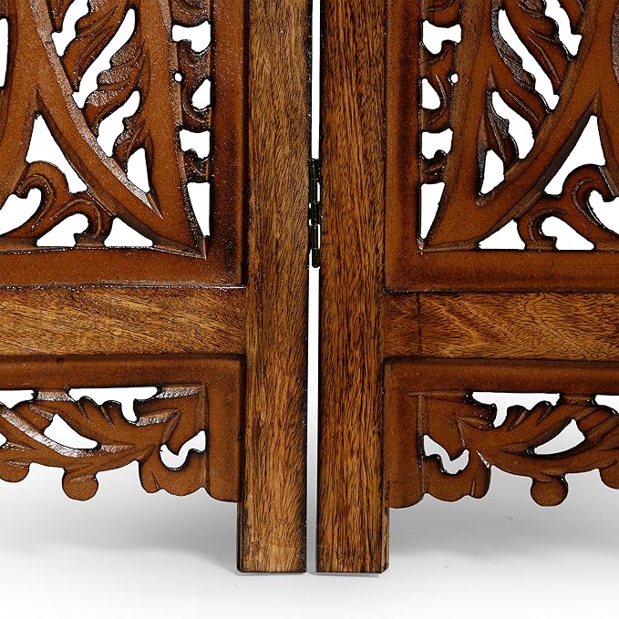 Lightnpro 4 Panel Majestic Wooden Room Divider 64"(W) x 48"(H) Hand-Carved Folding Privacy Screen, Pre-Assembled Decorative Partition for Living Room, Bedroom, Office Boho & Farmhouse Décor
