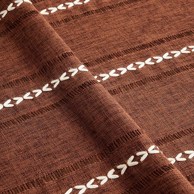 ZeeMart Hemstitched Embroidery Striped Boho Tablecloth 60x120 Inch Terracota, Heavy Weight Farmhouse Burlap Linen Terracota Tablecloth, Wrinkle Resistant Washable Table Cloth for Rectangle Table