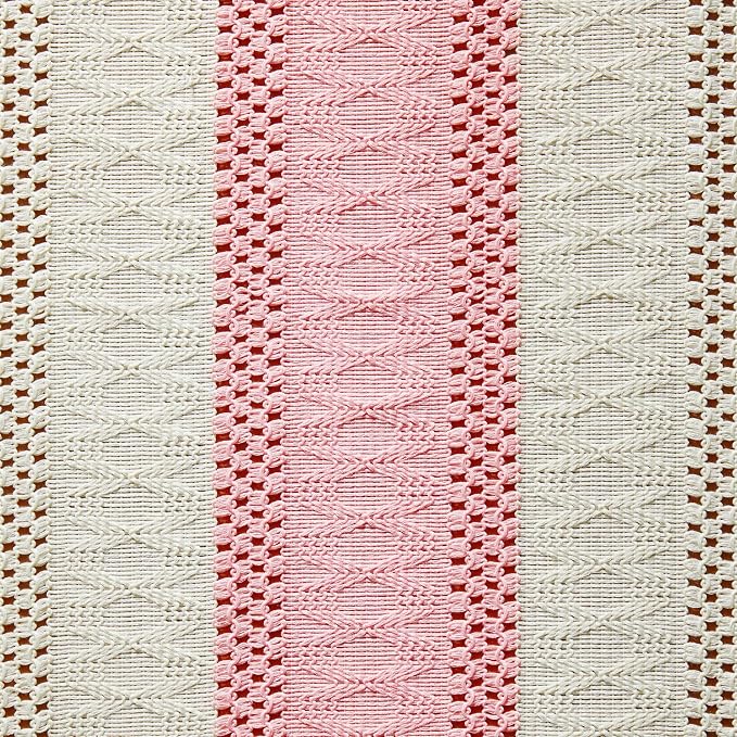 ZeeMart Macrame Style Bicolor Stitching Table Runner, 14 x 60 Inch Light Pink/Ivory, Boho Pink Table Runners 60 Inches Long, Farmhouse Woven Home Decor
