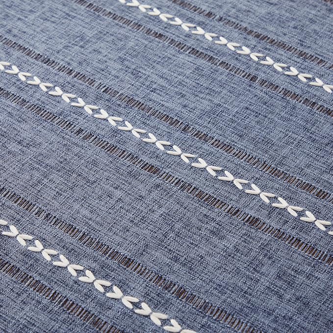 ZeeMart Hemstitched Embroidery Striped Boho Tablecloth 60x60 Inch Navy Blue, Heavy Weight Farmhouse Burlap Linen Navy Tablecloth, Wrinkle Resistant Washable Table Cloth for Square Table