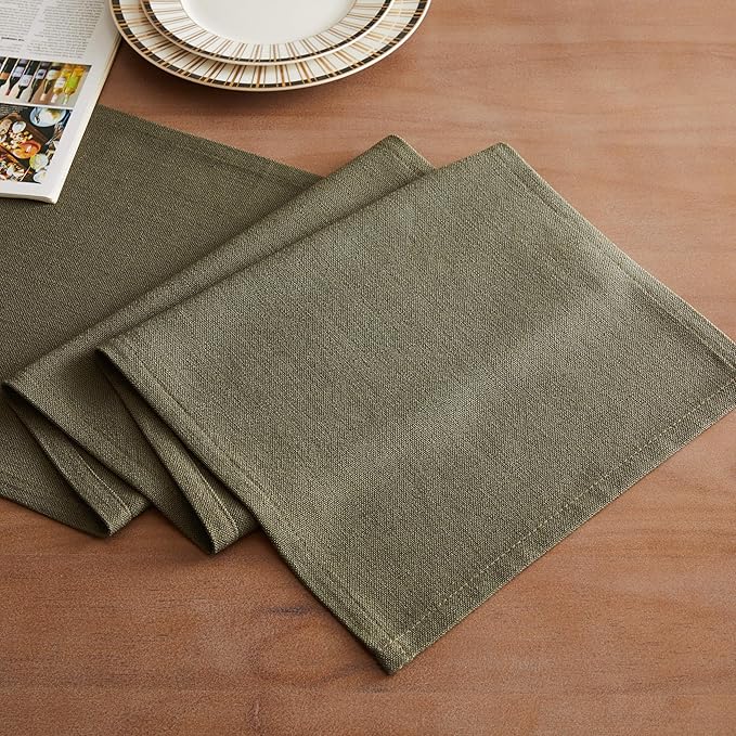ZeeMart Rustic Cotton Linen Table Runner, 13x72 Inches Olive, Farmhouse Style Green Table Runners 72 Inches Long, Washable Kitchen Dining Table Decoration for Home Party Decor