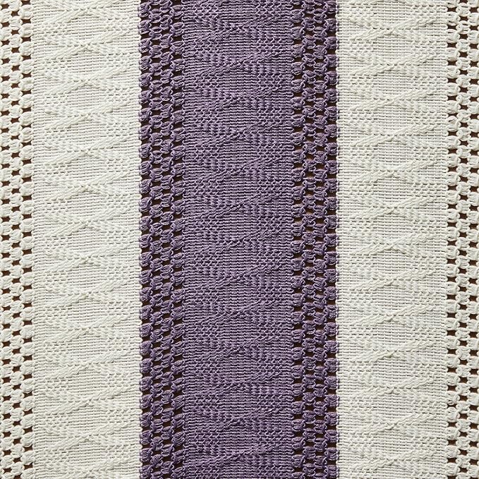 ZeeMart Macrame Style Bicolor Stitching Table Runner, 14 x 48 Inch Purple/Ivory, Boho Purple Table Runners 48 Inches Long, Farmhouse Woven Home Decor