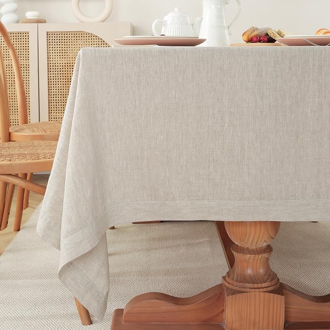 100% Pure Linen Tablecloths 60x120Inches,Rectangle Table Cloth for Dining,Picnic,Weddings and Restaurants,Durable Stonewashed Tablecloths (Re-Natural Linen, Rectangle - 60 x 120 Inch)